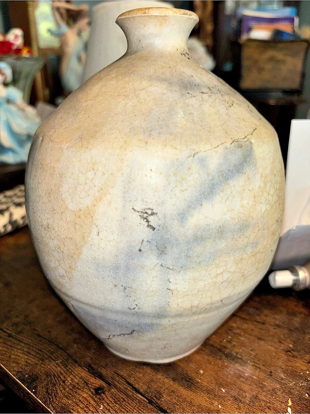 Ceramic Art Vase in Cream & Blue